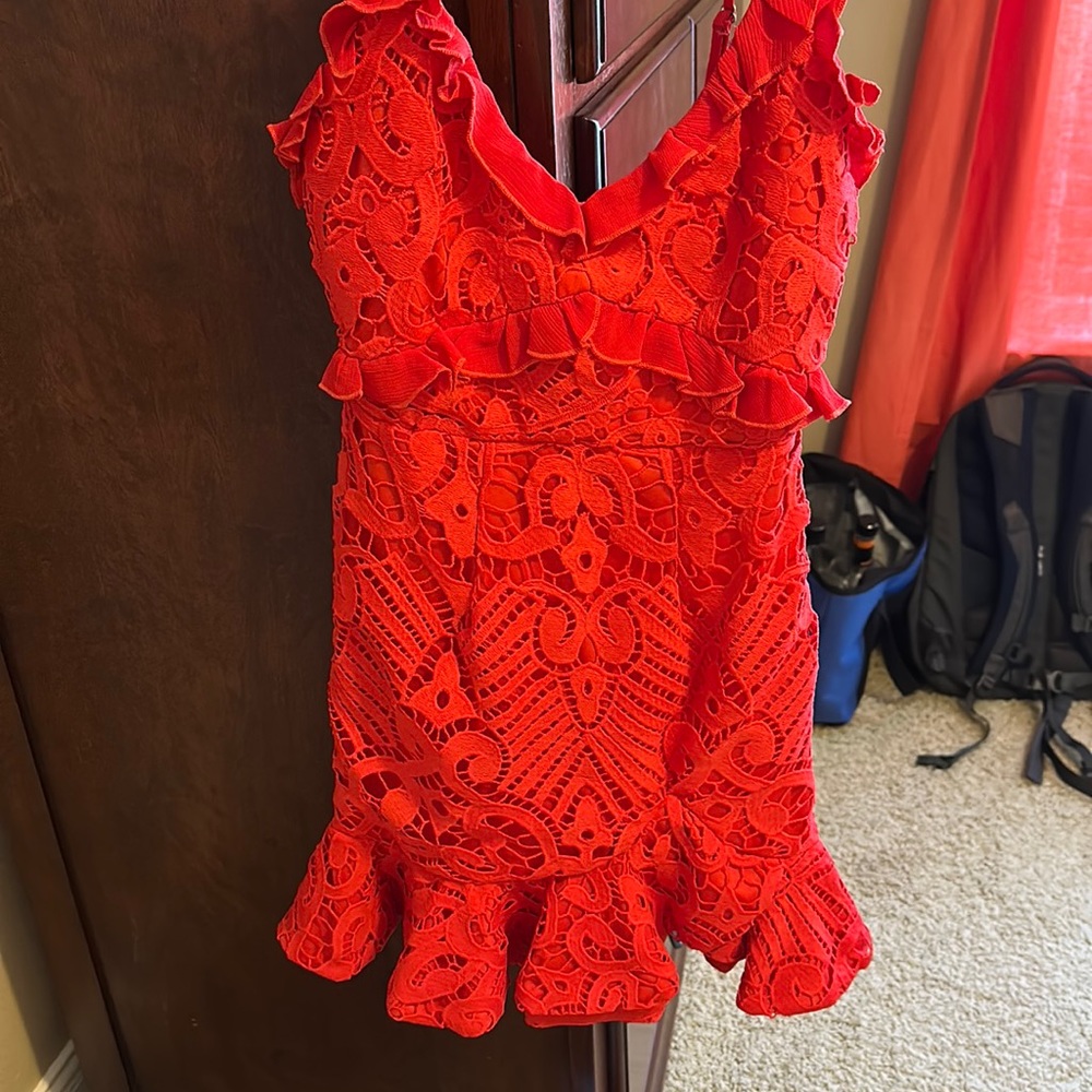 hello molly tight fitting red lace dress, size XS